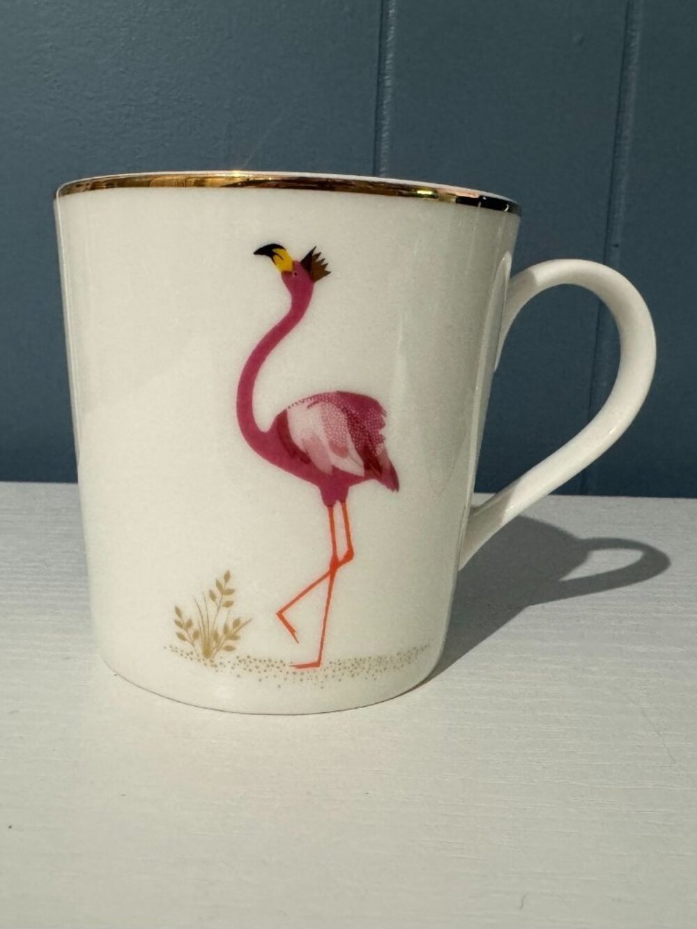 Sara Miller London Flamingo Mug Portmeirion Gold Rim Pink Bird Coffee Cup New